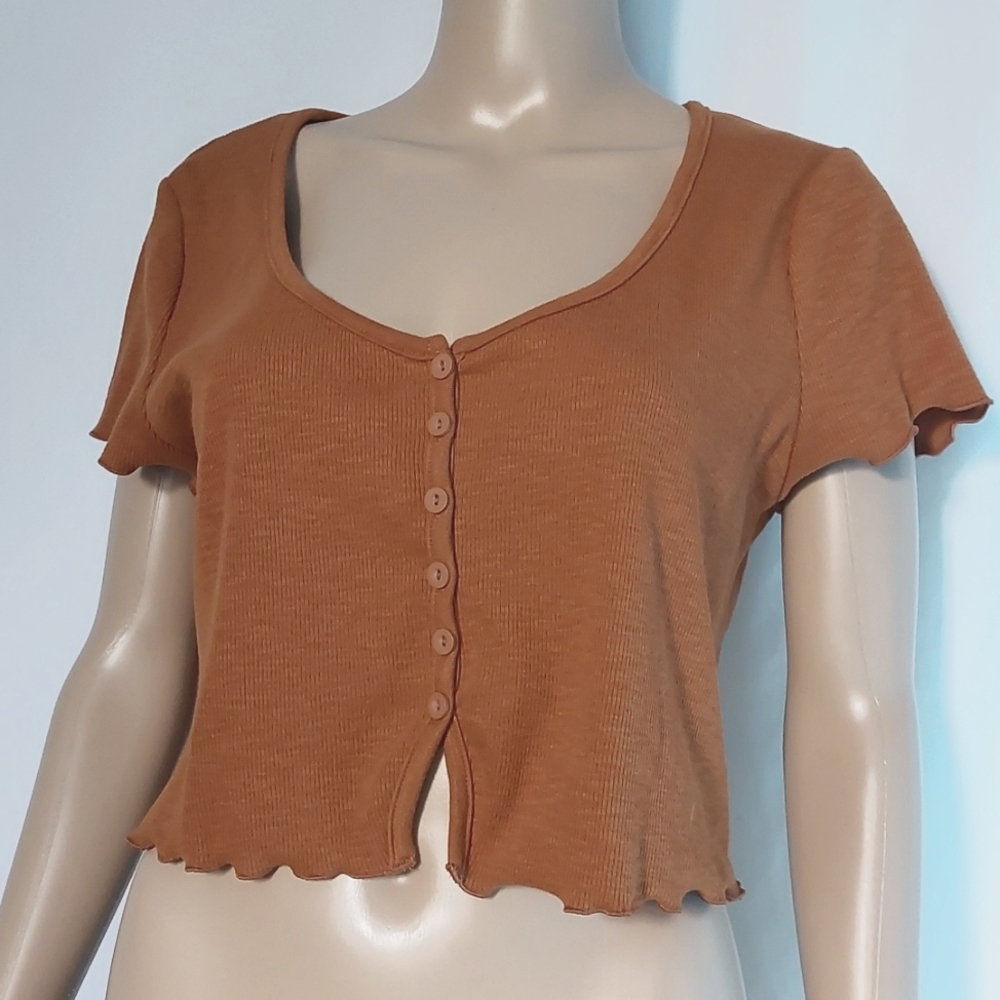 Aeropostale Womens Brown Button-Up Crop‎ Top Size XL